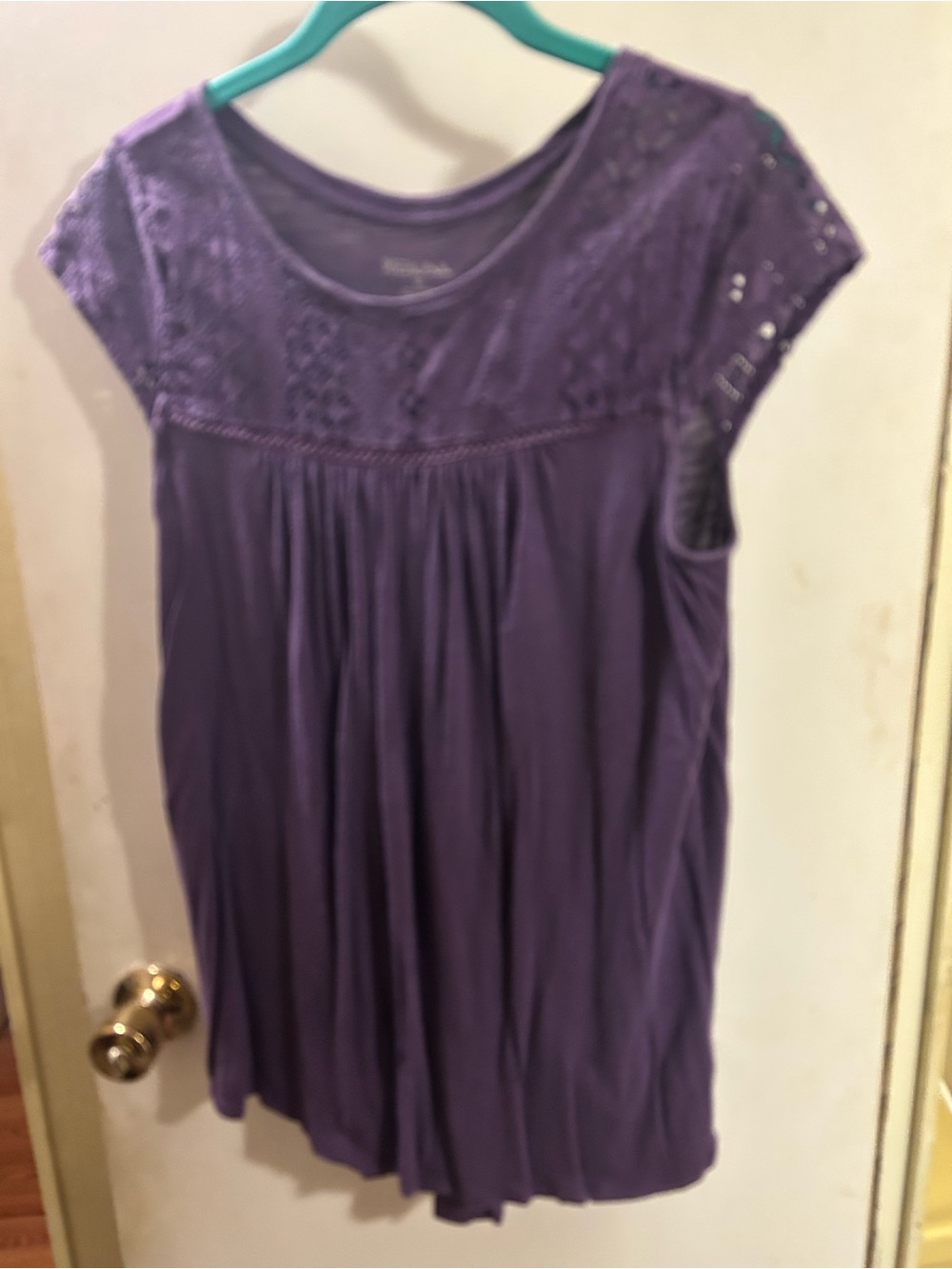 Merona Purple Crochet Yoke Cap Sleeve Tunic